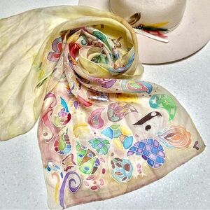 Artisan hand painted SILK boho scarf w prairie Country shabby chic vibe